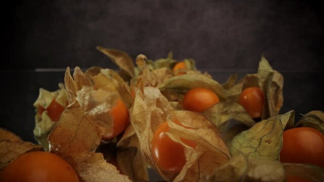 Physalis golden berries in close-up - studio photography