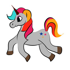 Cute White Beautiful Unicorn with Stars illustration Vector Isolated 