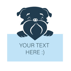 Cute dog silhouette isolated on transparent background with copy space template. Vector illustration.