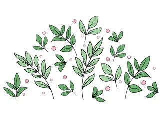 Hand drawn cute Green leaves vector illustration