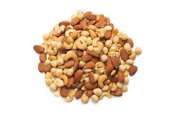 Mix of nuts isolated on white background. Top view.