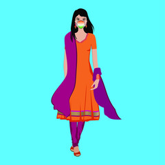 Vector illustration for Indian Traditional Wear with Face Mask EPS10