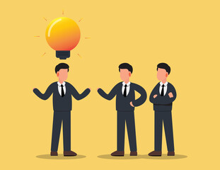 Businessman with idea bulb in spotlight. Business idea concept.light, idea, businessman, business, spotlight, bulb, concept.