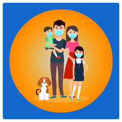 Vector illustration for The Family with Face Mask EPS10