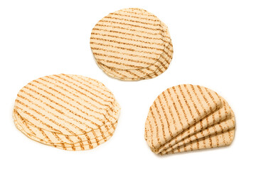 Grilled pitta bread isolated on white background.