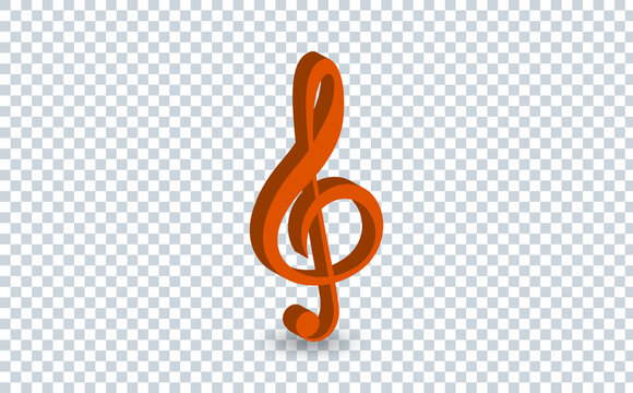 Music notes isolated icons. Vector realistic orange note symbols of clef, bass or trmebel decorative background of tune quaver.