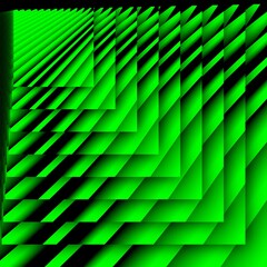 concentric design of many diagonal isometric rectangular shapes in very bright neon green colour on a black background