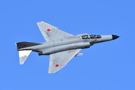 Ibaraki, Japan - November 30, 2019:Japan Air Self-Defense Force McDonnell Douglas / Boeing F-4EJ-kai Phantom II breaking formation.