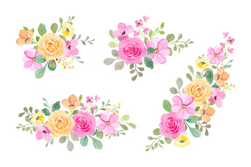 Colorful floral bouquet collection with watercolor