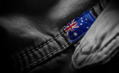 Tag on dark clothing in the form of the flag of the Australia