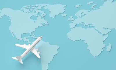 Traveling around the world by plane. 3d rendering