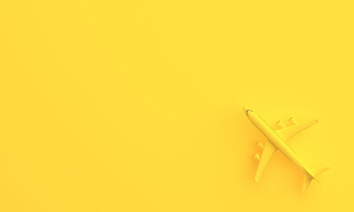 Airplane on yellow background with copy space. 3d rendering