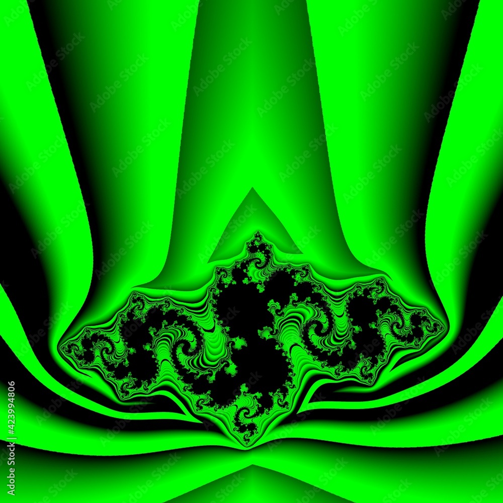 Poster fractal design of many diagonal isometric rectangular shapes in very bright neon green colour on a b