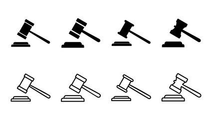Gavel icon set. judge gavel icon vector. law icon vector. auction hammer