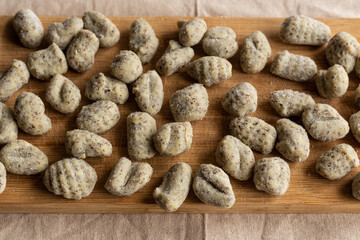 Homemade potato and buckwheat dumplings. Gnocchi, typical italian pasta.