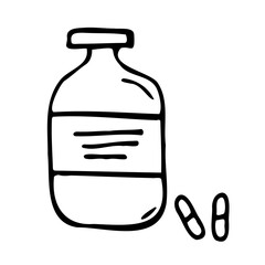 Pills hand drawn vector doodle illustration. Cartoon element. Isolated on white background. Hand drawn simple element