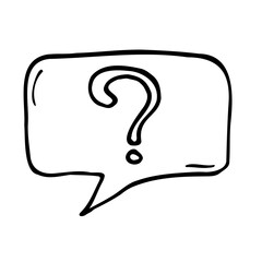 Question mark in the bubble hand drawn vector doodle illustration. Cartoon element. Isolated on white background. Hand drawn simple element