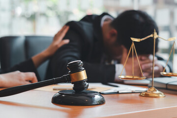 lawyer consoling solution to his clients provides legal advice and trust commitment strain serious...
