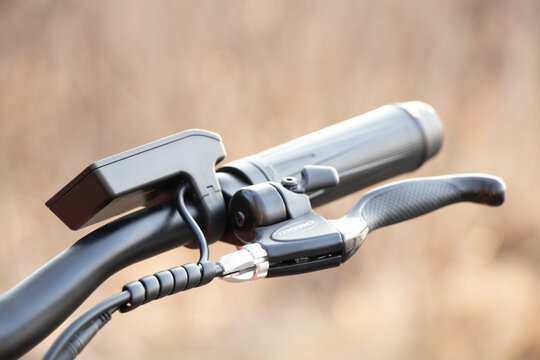Ukraine Dnipro 30.03.2021 - Xiaomi HIMO C26 electric bike with camera pro 9 on the handlebars in the forest in spring, eco