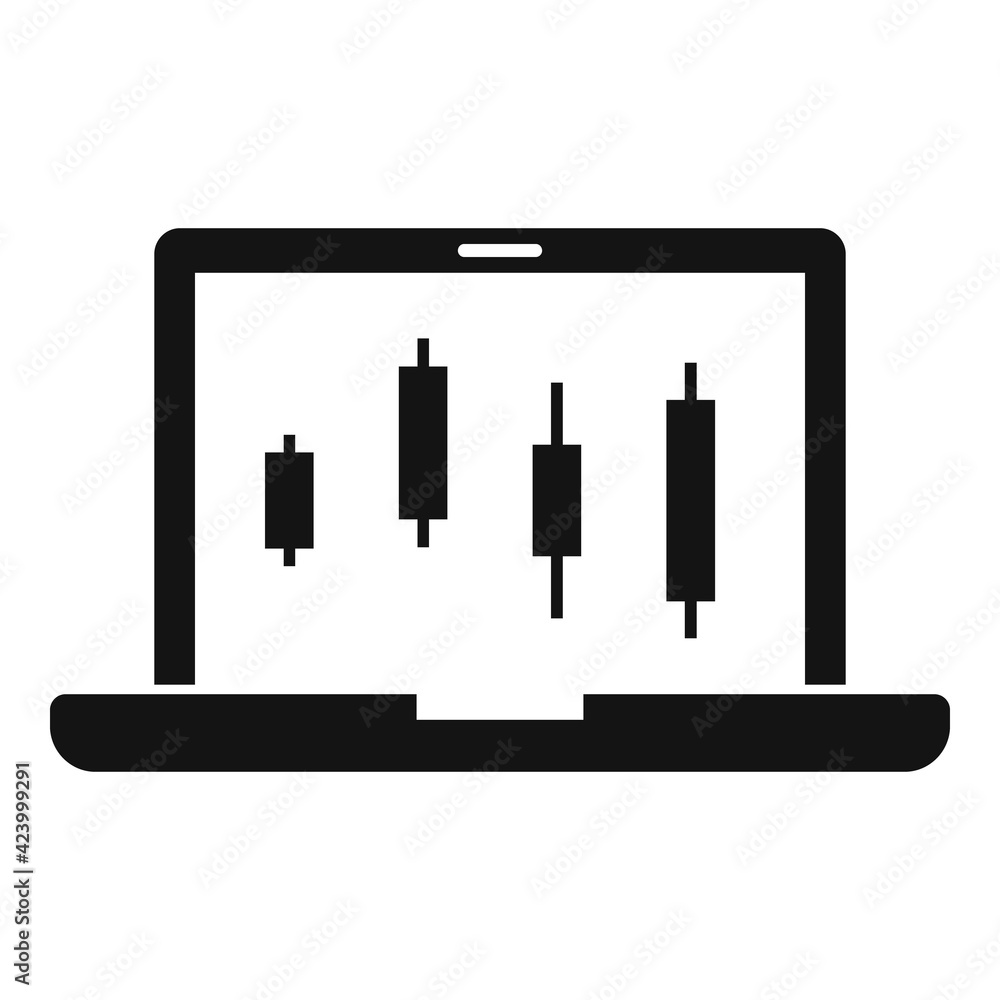 Poster laptop trader icon, simple style