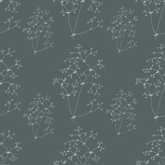 Seamless floral pattern. A branch of a plant of light color on a gray background.It can be used to create textiles, wallpaper, and paper.