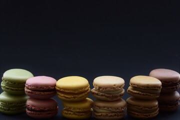 macarons multicolored on a black background 