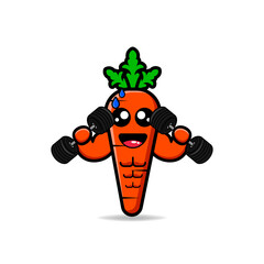 cute carrots lift 2 barbells design mascot kawaii