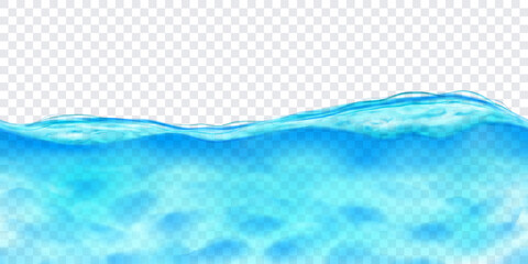 Translucent water in light blue colors with caustics ripple with seamless horizontal repetition, isolated on transparent background. Transparency only in vector file