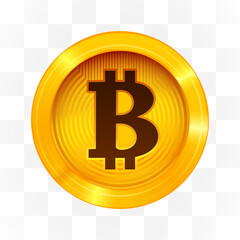 Bitcoin cryptocurrency sign on transparent background. Blockchain.
