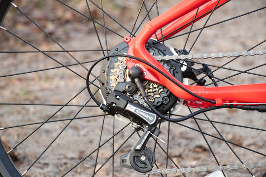 Ukraine Dnipro 30.03.2021 - Xiaomi HIMO C26 electric bike with camera pro 9 on the handlebars in the forest in spring, eco