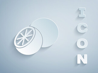 Paper cut Orange fruit icon isolated on grey background. Paper art style. Vector