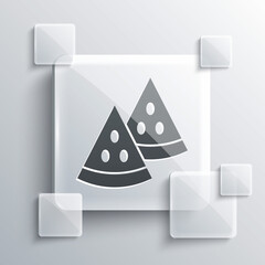 Grey Watermelon icon isolated on grey background. Square glass panels. Vector
