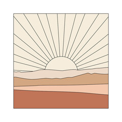 Sunrise illustration. Abstract boho landscape