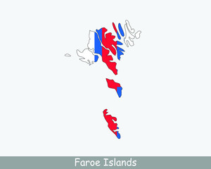 Faroe Islands Map Flag. Map of Faroes with flag isolated on white background. Autonomous territory within the Kingdom of Denmark. Vector illustration.