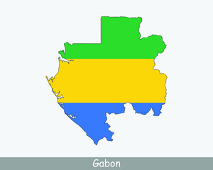 Gabon Map Flag. Gabonese Map with the Gabonaise national flag isolated on white background. Vector Illustration.