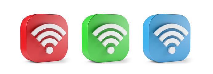 Wifi icon red green blue isolated on white background. 3d illustration