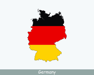 Germany Map Flag. Map of the Federal Republic of Germany with the German national flag isolated on white background. Vector Illustration.