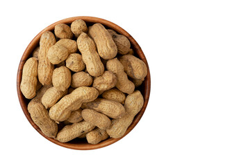 unshelled peanuts in bowl isolated on white background
