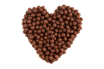 heart of chocolate corn balls isolated on white