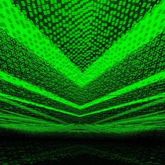 3d design to vanishing point from many diagonal isometric rectangular shapes in very bright neon green colour on a black background