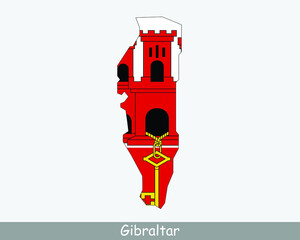 Gibraltar Map Flag. Map of Gibraltar with flag isolated on white background. British Overseas Territory. United Kingdom, UK. Vector illustration.