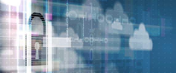 Obraz premium internet digital security technology concept for business background. Lock on circuit board