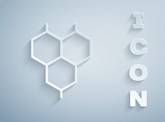 Paper cut Chemical formula icon isolated on grey background. Abstract hexagon for innovation medicine, health, research and science. Paper art style. Vector