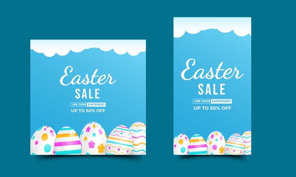 Easter sale promotion banner. Modern banner with colorful egg illustration. Suitable for social media feed, story, banner, card, and website. Vector design isolated.