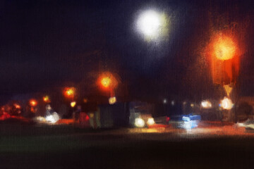 Night city.  Modern painting.