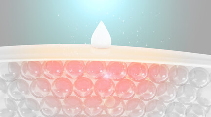 serum and vitamin drop on skin cell.
serum through the skin layer and reduce up saggy skin of the skin cell. 3d rendering.  