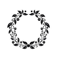 Hand drawn wreath for design use. Black Vector doodle flowers on white background. Boho drawing branch circle.