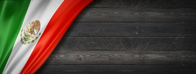 Mexican flag on black wood wall banner