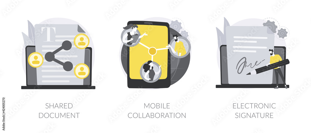 Poster collaborative document abstract concept vector illustrations.
