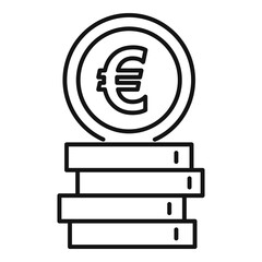 Euro coin stack icon, outline style